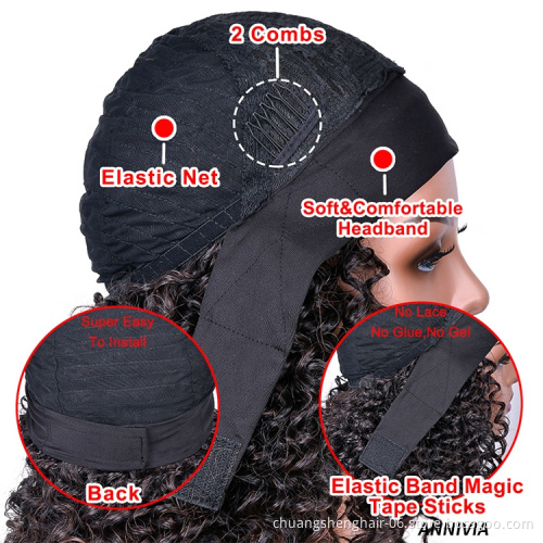 Cheap synthetic wig natural color High Temperature fiber hair kinky curly short synthetic wig headband wigs for black women